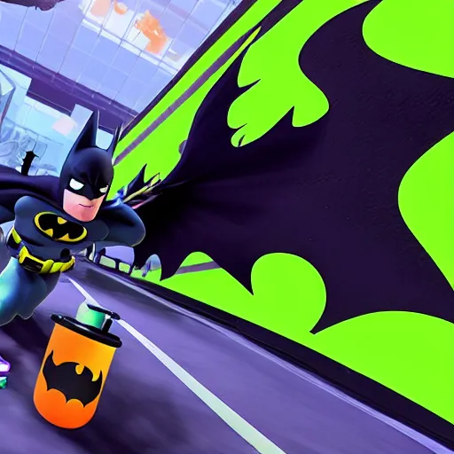 Prompt: the batman in splatoon, game capture, 4K HD