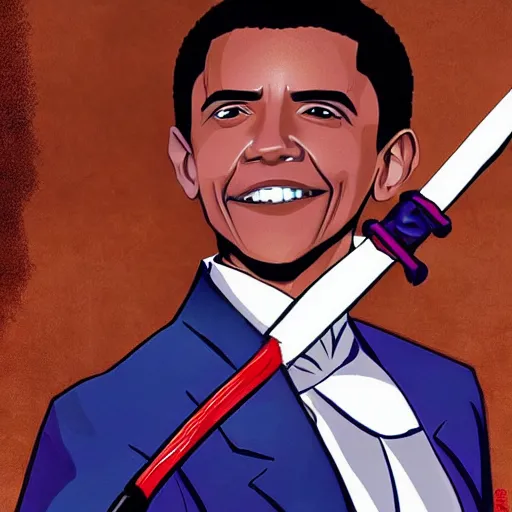 Prompt: obama as an anime swordfighter