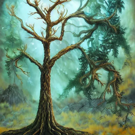 Prompt: A 23 year old tree, fantasy painting, lots of detail