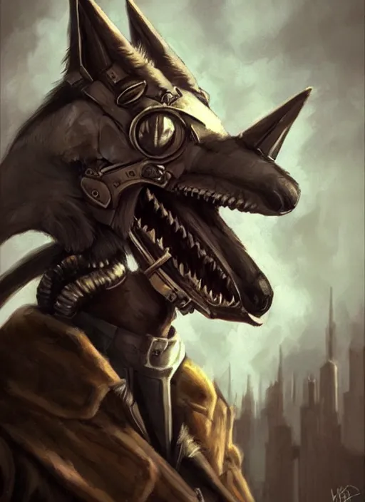 Image similar to dieselpunk sergal, fantasy, art station, dramatic, concept art, portrait