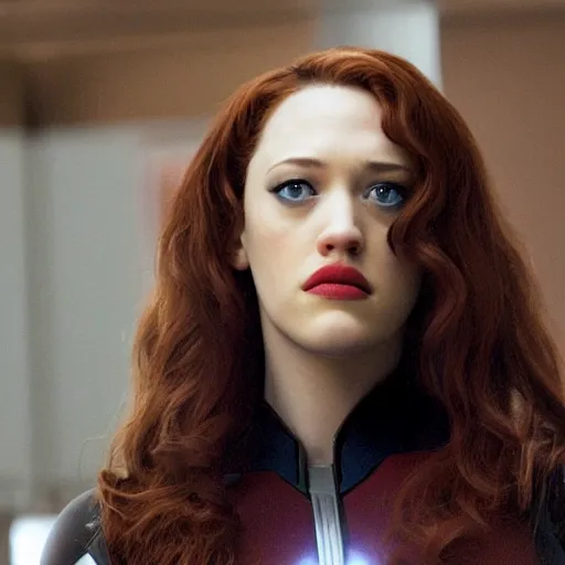 Image similar to a still of kat dennings as black widow in iron man 2 ( 2 0 1 0 ), detailed eyes