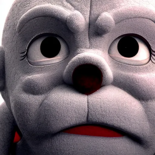 Image similar to kratos in teletubbies, from the new movie teletubbies, directed by peter jackson, bokeh, hyperrealism