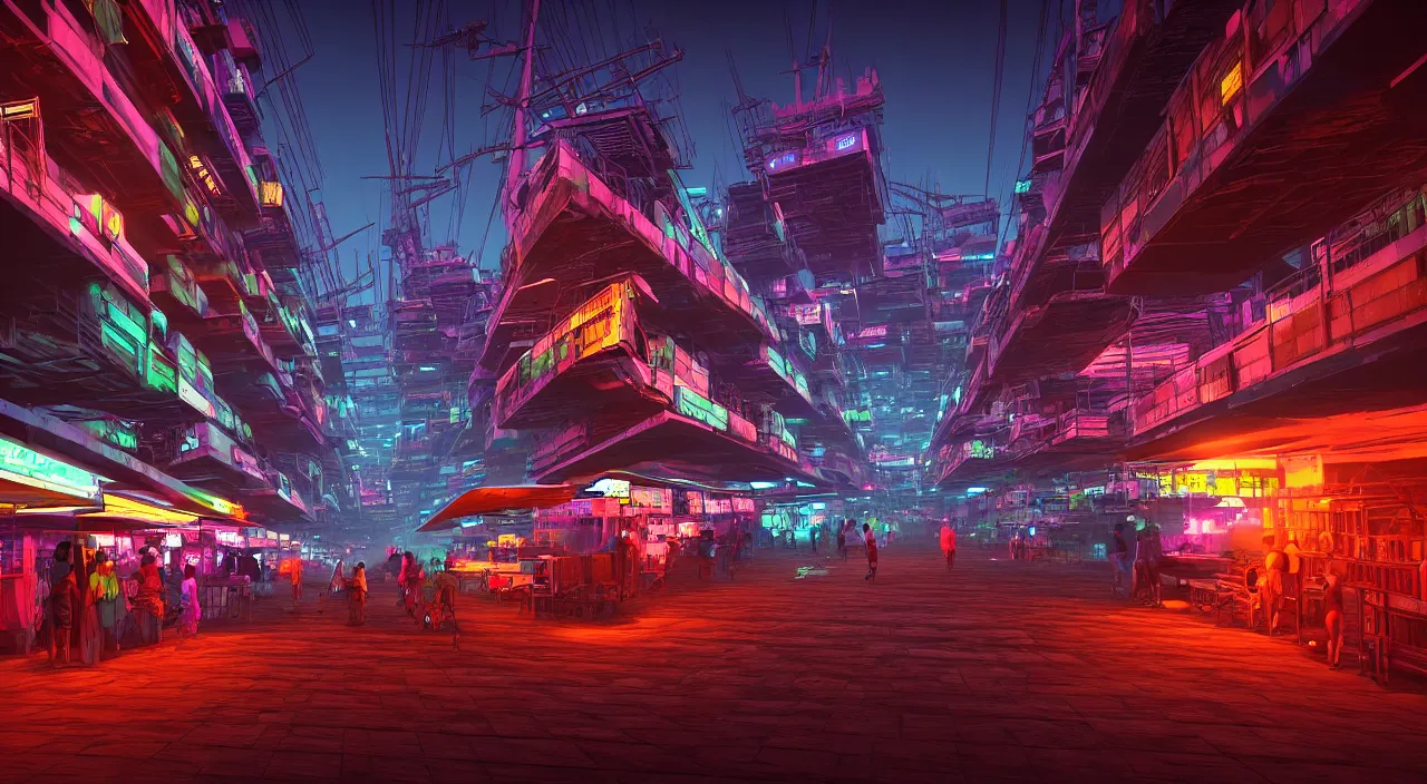 Image similar to Cyberpunk Shipping Port, futuristic Phnom-Penh Cambodia, neon lighting