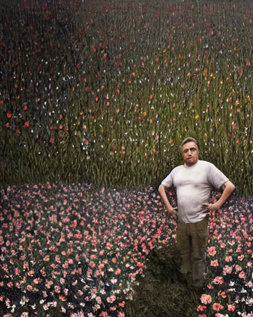Prompt: viktor orban, made of wildflowers, in the style of the dutch masters and gregory crewdson, dark and moody