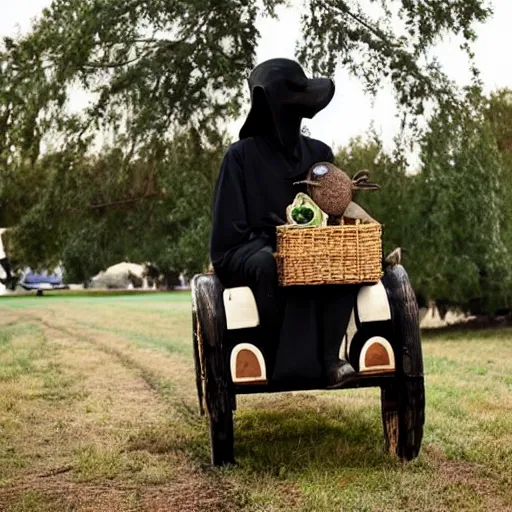 Prompt: a plague doctor hay ride