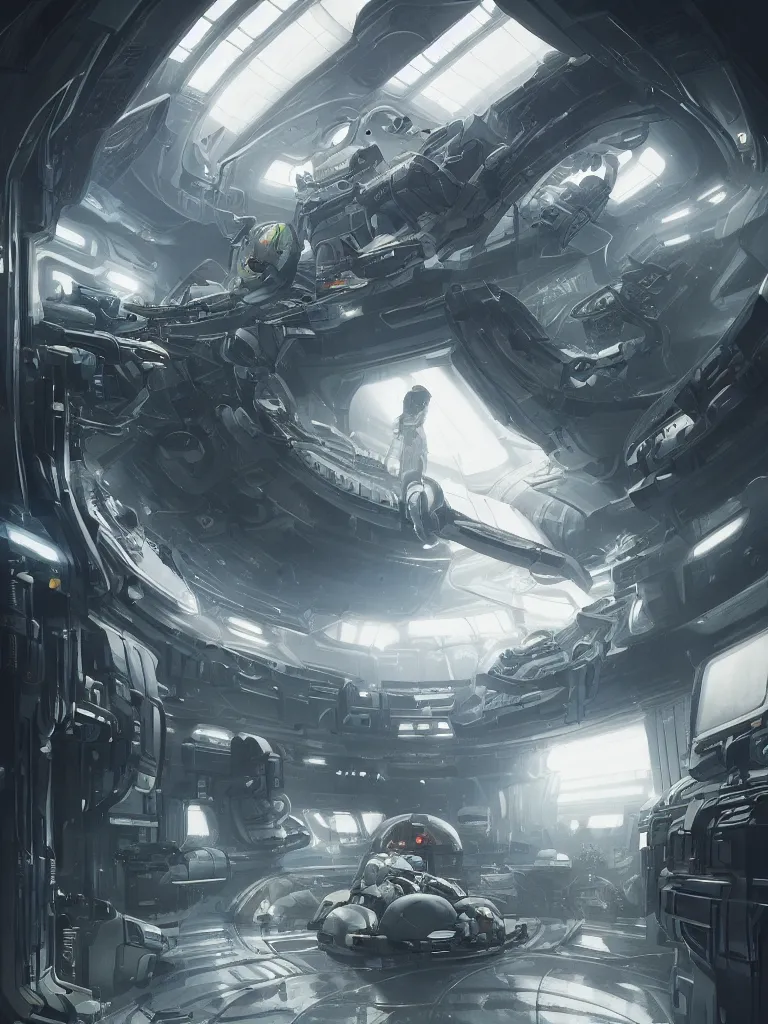 Prompt: the stunning futuristic art of andrian luchian, inside a space station, highly detailed, excellent composition, cinematic concept art, dramatic lighting, trending on artstation