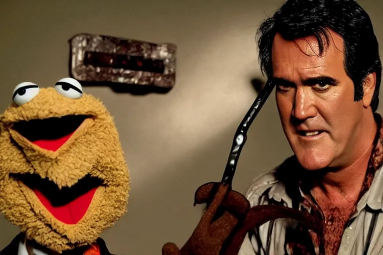 Image similar to Bruce Campbell as Ash in Evil Dead muppets