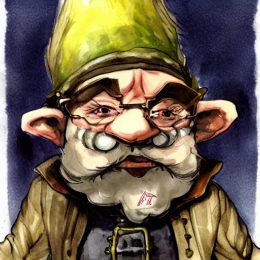 Image similar to Gnome Alchemist dressed like a mobster from the ant hill mob on Wacky Races, drawn by Yoji Shinkawa, water color, Dungeons and Dragons, Wizards of the Coast