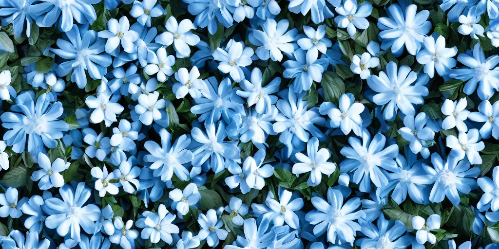 Image similar to minimalistic wallpaper of light blue flowers and white flowers, matte painting