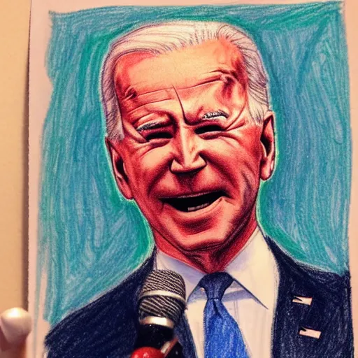 Image similar to a children's drawing of joe biden, crayon, paper