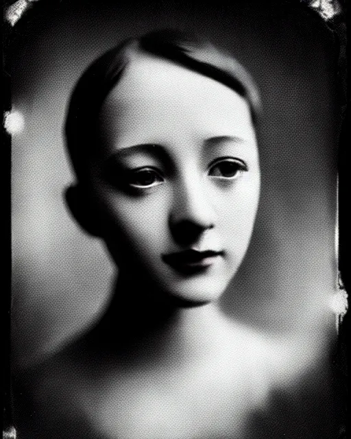 Image similar to [ [ [ [ tintype ] ] ] ] black and white dreamy young beautiful female artificial intelligence, metropolis, cinematic, rim light, bokeh, photo - realistic, elegant, high detail, 8 k, masterpiece, photo taken in 1 9 3 0