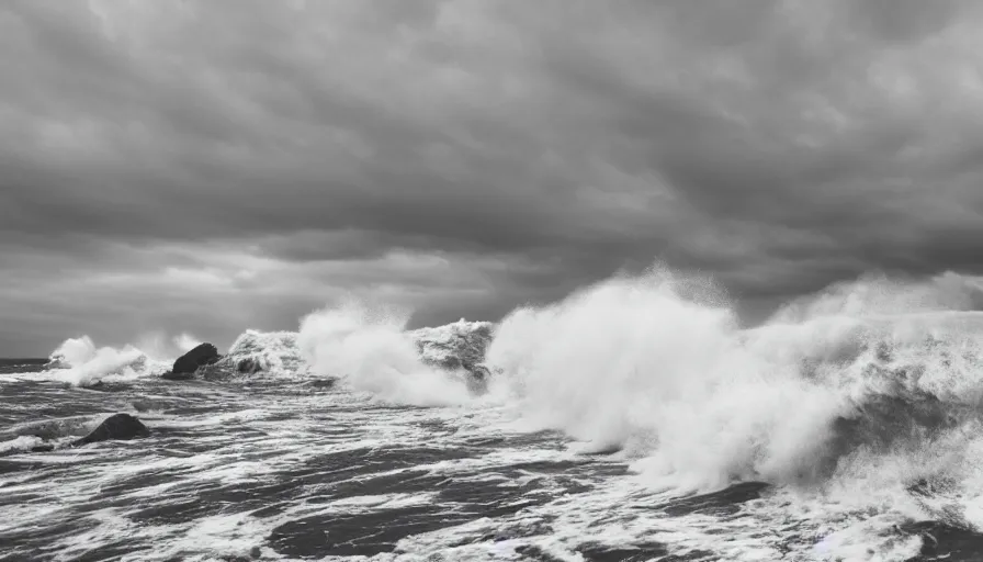 Image similar to photograph of a big incoming wave at brighton pier, dramatic, looming, hyperrealistic