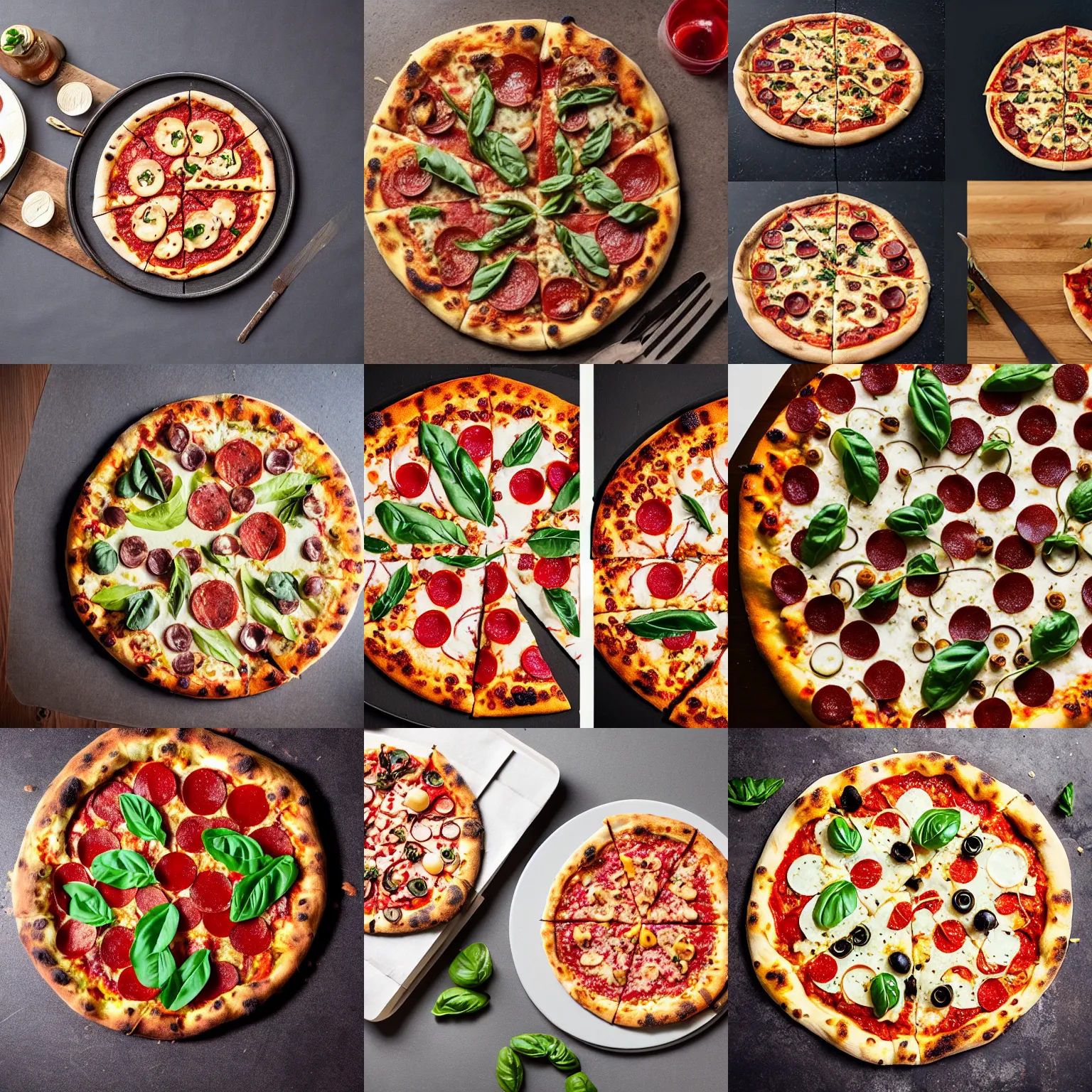 Prompt: a fibonacci pizza, on a table, professional food photography