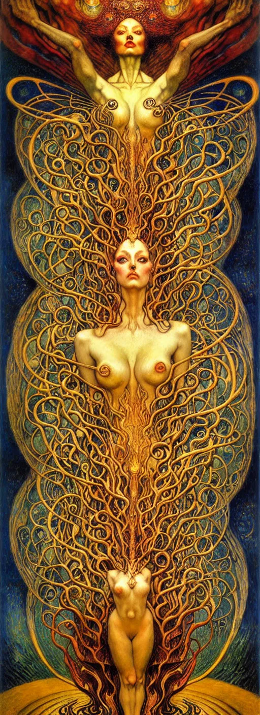 Image similar to Divine Chaos Engine by Karol Bak, Jean Delville, William Blake, Gustav Klimt, and Vincent Van Gogh, symbolist, visionary