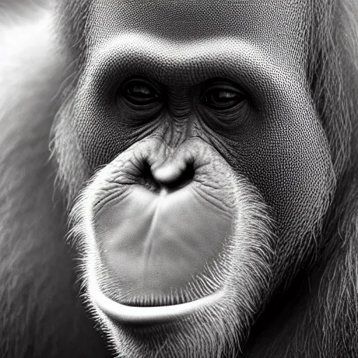 Image similar to Orangutan, monkey looking like Joe Biden, grey scale face, intricate, wild, highly detailed, hybrid animal, looking like human, sharp focus