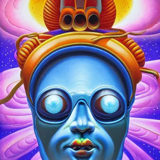 Image similar to psychedelic astronaut attaining enlightenment in the style of octavio ocampo naoto hattori, cg society, trending on artstation, award winning