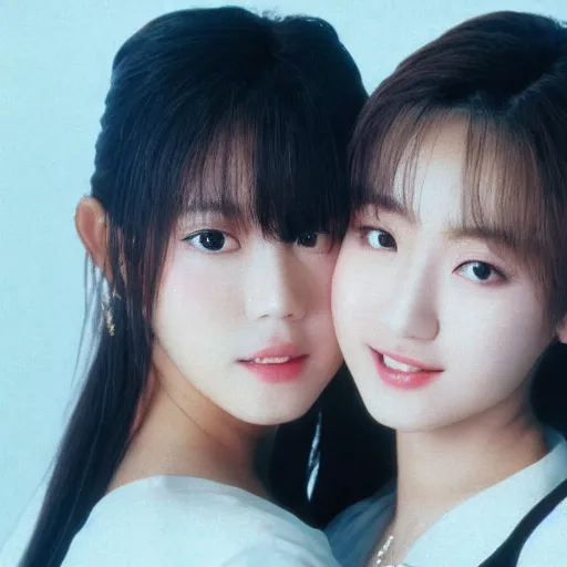 Image similar to 1990s, unbelievably beautiful, perfect, dynamic, epic, cinematic 8K HD movie shot of two semi-close-up japanese beautiful cute young J-Pop idols actresses girls, they express joy and posing together. By a Chinese movie director. Motion, VFX, Inspirational arthouse, high budget, hollywood style, at Behance, at Netflix, with Instagram filters, Photoshop, Adobe Lightroom, Adobe After Effects, taken with polaroid kodak portra