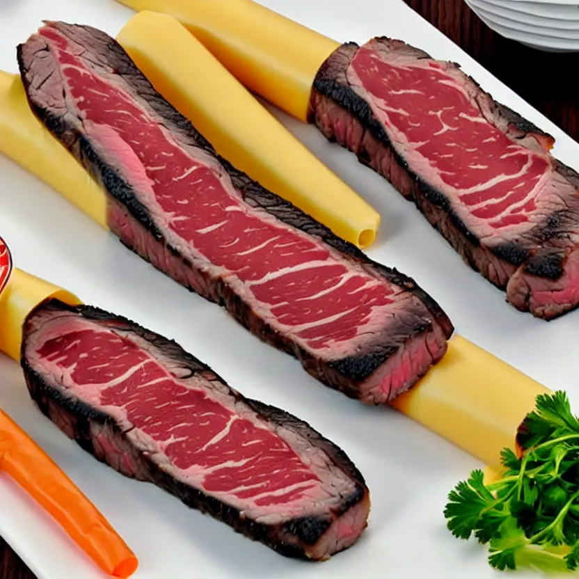 Image similar to biden, squeezable steak in a tube