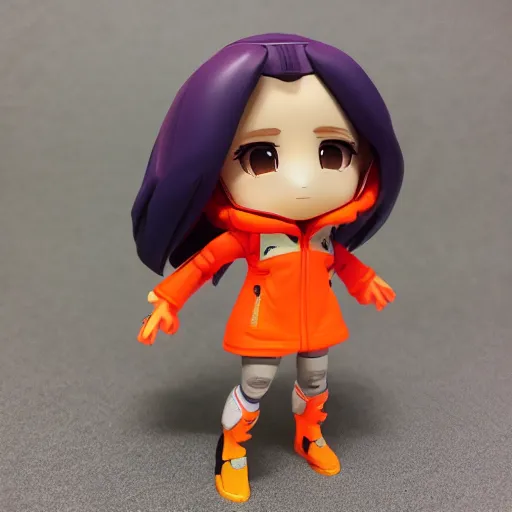 Image similar to magic mushroom, d. va from overwatch wearing orange puffy bomber jacket, nendroid, craig mullins style