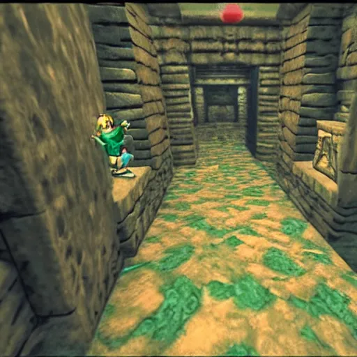 Prompt: gopro footage of link running through a dungeon in the original the legend of zelda
