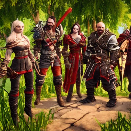 Prompt: 4 adventurers divinity original sin 2 taking group photo