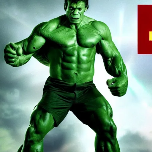 Prompt: emmanuel macron as the hulk, superhero movie still, 4 k