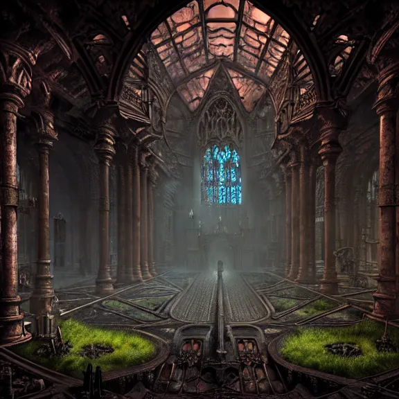 Image similar to steam necropolis, memento mori, gothic, neo - gothic, art nouveau, hyperdetailed copper patina medieval icon, stefan morrell, philippe druillet, ralph mcquarrie, concept art, steampunk, unreal engine, detailed intricate environment, octane render, moody atmospherics, volumetric lighting, ultrasharp, ominous, otherworldly