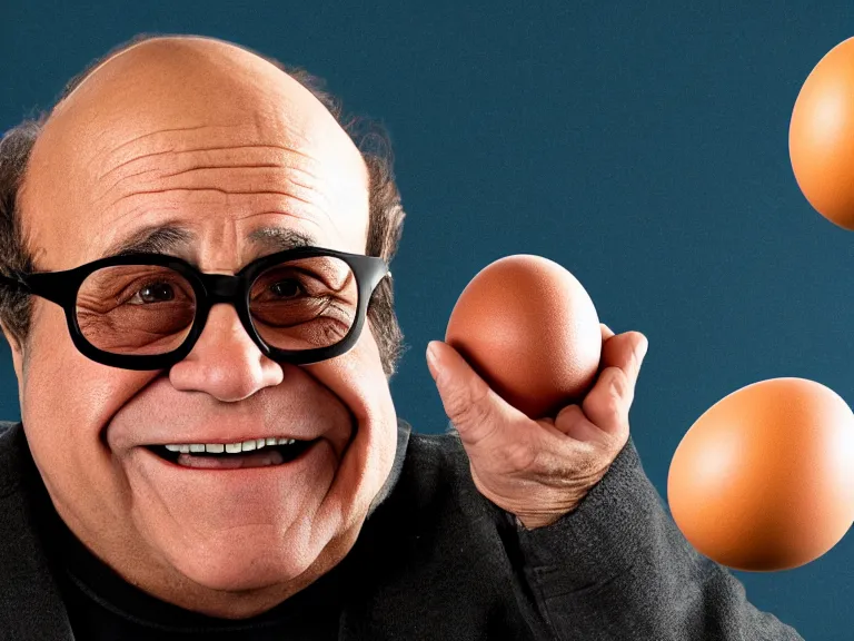 Image similar to danny devito as thanos holding up an egg, cinematic, anamorphic, dramatic, 4 0 mm f / 2. 8