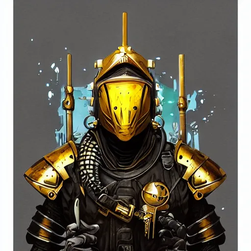 Image similar to Lofi BioPunk portrait dragon knight wearing black and gold plate armor Pixar style by Tristan Eaton Stanley Artgerm and Tom Bagshaw