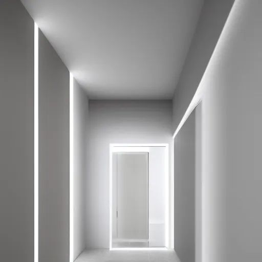 Image similar to picture of a place where all the walls are unicolor, and shapes ares very simple, nothing but wall and doorframes of simple colors