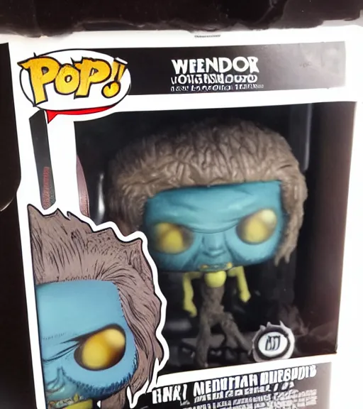 Prompt: horror wendigo monster with antlers funko pop still sealed in box, ebay listing