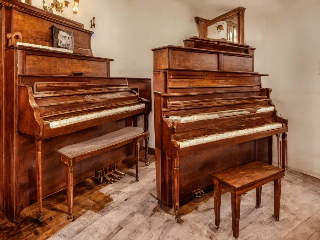 Image similar to room with old wooden piano in it, 8 k, highly detailed, amazing quality, photographic masterpiece