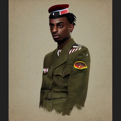 Image similar to playboi carti as a world war ii soldier digital art 4 k detailed super realistic