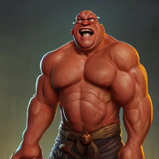 Image similar to clear portrait hulking herculean ogre danny devito, background hyper detailed, character concept, full body, dynamic pose, glowing lights intricate, elegant, highly detailed, digital painting, artstation, concept art, sharp focus, illustration, van baarle lois and sanderson ruth