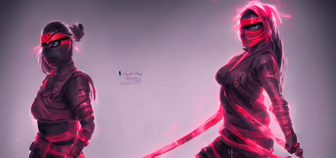 Image similar to A female ninja red neon concept art Hicham Habchi, very detailed, high quality