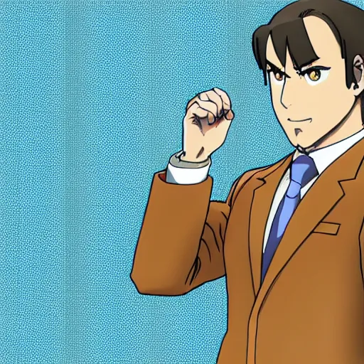 Image similar to Saul Goodman from ace Attorney in a courtroom, anime series