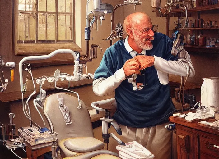 Prompt: a highly detailed universal portrait of a dentist, james gurney, james jean