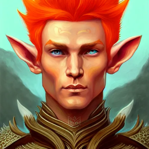 Prompt: portrait painting of an elven eladrin young man with short light orange hair and tribal tattoos in his cheekbones wearing fur armor, d & d, rpg, sharp focus, award - winning, trending on artstation, masterpiece, highly detailed, intricate. art by josan gonzales and moebius and deathburger