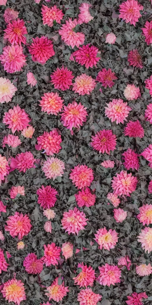 Image similar to chains of Dahlia flowers, various gradient colors, paper crumpled texture