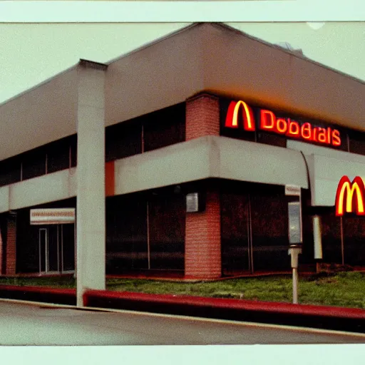 Prompt: dystopian grunge disposable camera photo of a mcdonalds | horror | nightmare