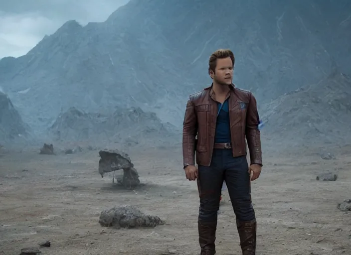 Image similar to a very high resolution image from a new movie, starlord. in a room full of 9 0's, mountains, directed by wes anderson