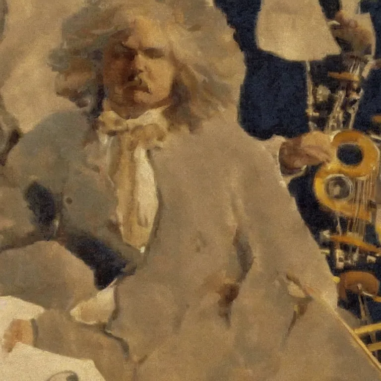 Prompt: Imagine how would Edvard Grieg's arrangements look like if they were paintings instead of sounds.