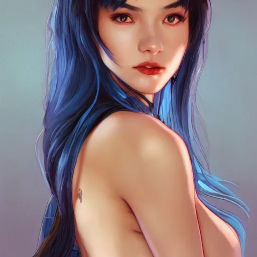 Prompt: portrait of cassandra cain wearing silk nightgown, blue hair, attractive, casual, modern, victoria's secret, highly detailed, digital painting, artstation, concept art, smooth, sharp focus, illustration, art by artgerm, greg rutkowski and alphonse mucha