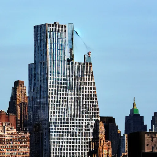 Prompt: a building of the shape of an amanita muscaria in the New York skyline