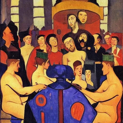 Prompt: coronation of medieval king, golden ratio, fauvisme, art du XIXe siècle, figurative oil on canvas by André Derain, Albert Marquet, Auguste Herbin, Louis Valtat, Musée d'Orsay catalogue