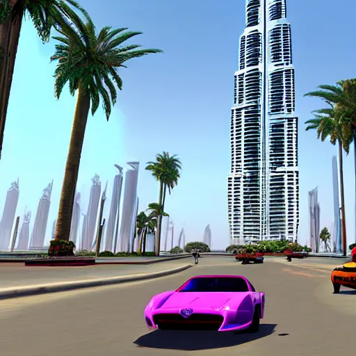 Image similar to gta : dubai by hayao miyazaki