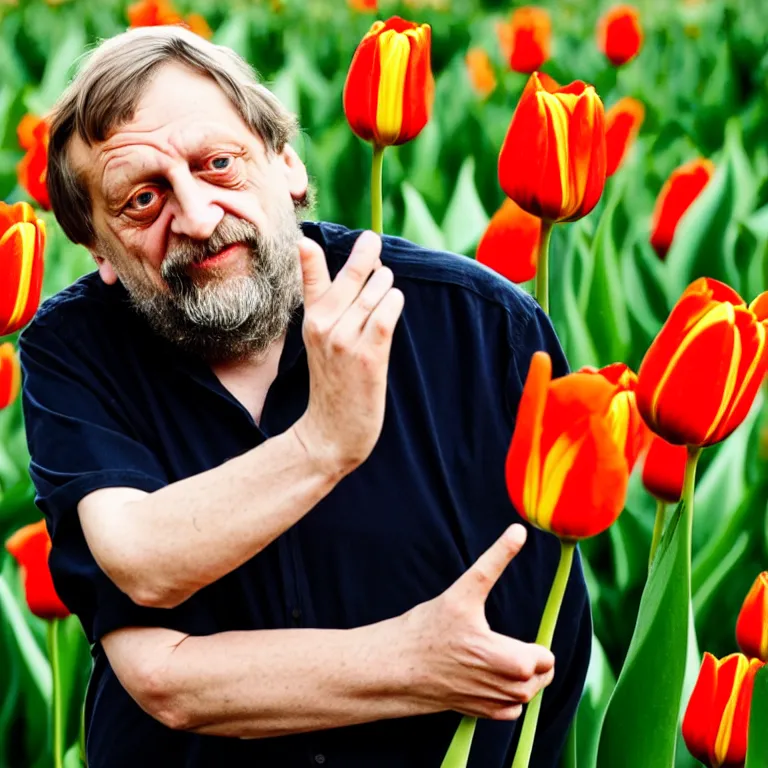 Prompt: slavoj zizek becoming a tulip, photo, 8 k