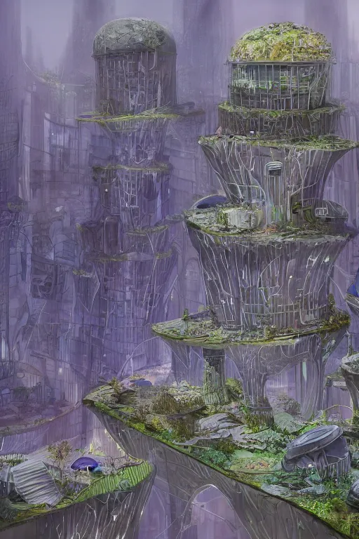 Image similar to detailed large buildings inspired by mushrooms, concept art, solarpunk, futurism