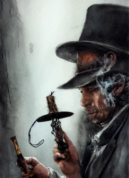 Image similar to portrait, the sadhatter, smoking a magical bong, watercolor, dramatic lighting, cinematic, establishing shot, extremely high detail, foto realistic, cinematic lighting, pen and ink, intricate line drawings, by Yoshitaka Amano, Ruan Jia, Kentaro Miura, Artgerm, post processed, concept art, artstation, matte painting, style by eddie mendoza, raphael lacoste, alex ross