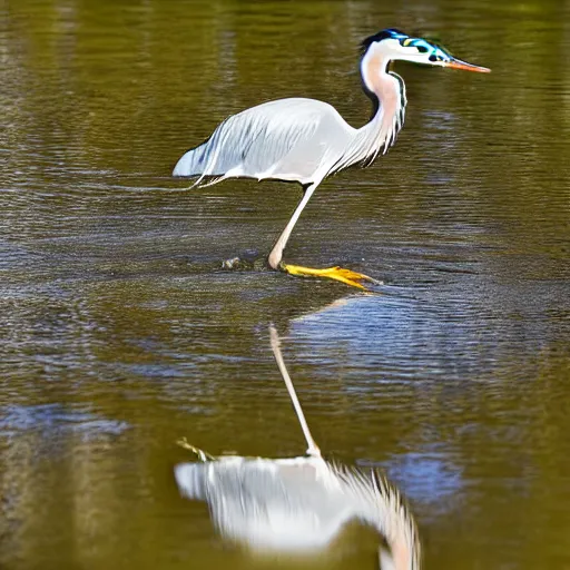 Prompt: A heron eating a fish, 50mm, F1.4, ISO 200, 1/160s, natural light, nature photography